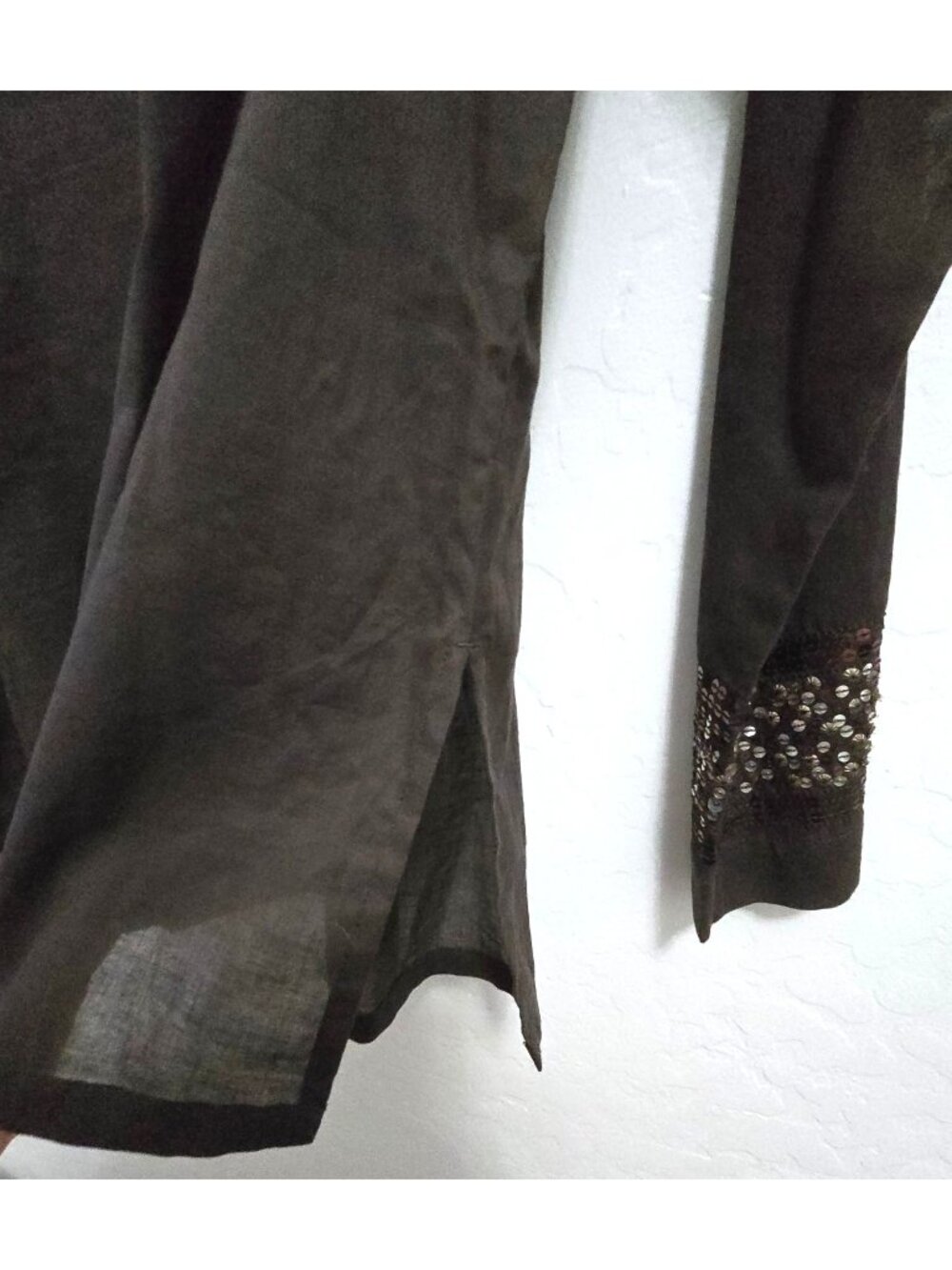 NWT Chicos Size 0 Bronze/Brown Gild Livian Long Sleeve Tunic Sequins 100% Cotton - Picture 6 of 12